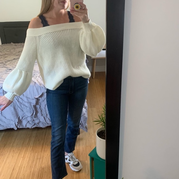 Off Shoulder Puff Sleeve Sweater - Picture 1 of 7